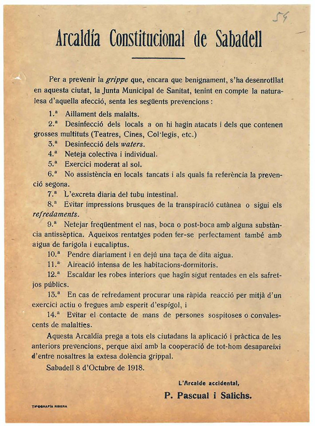 La llita de recomanacions de fetes per l'alcaldia al 1918