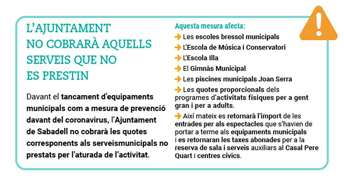 L'Ajuntament no cobrarà els serveis municipals que no s’hagin prestat pel tancament d’equipaments | Cedida