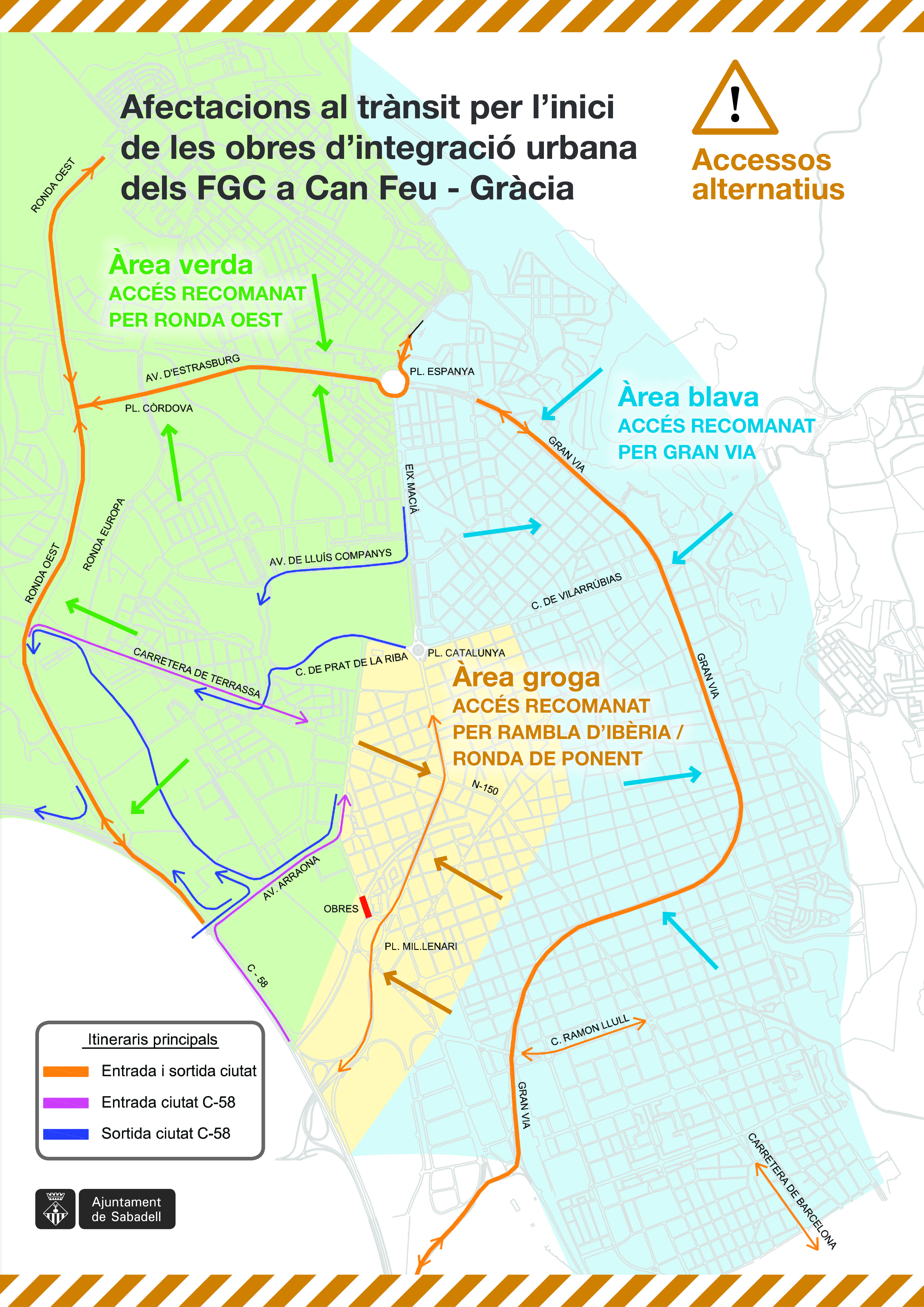 Plànol de les alternatives de mobilitat amb motiu del tall del passeig de Can Feu. 