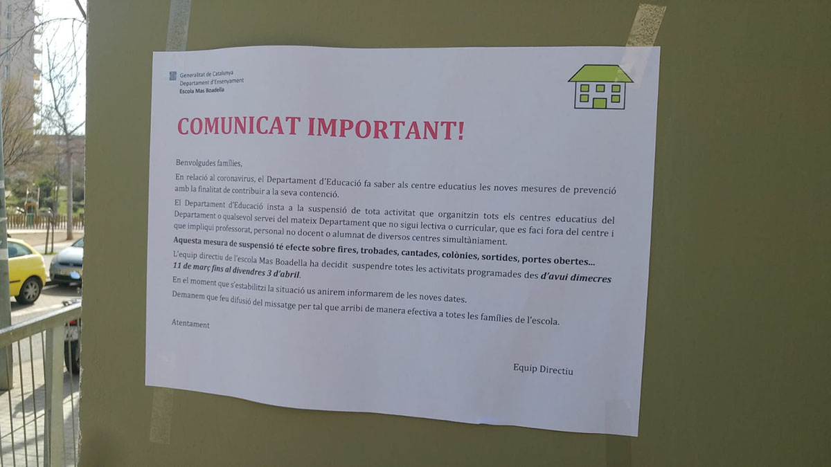 Imatge del comunicat que ha difòs l'Escola Mas Boadella