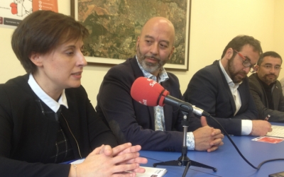 Soraya de las Sías (Santa Maria la Real), Joan Cruz (Fundació Telefónica) i Juli Fernàndez a la presentació d'e la Llançadora